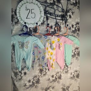 Newborn 5 PC Set Lot Bundle Pajamas PJs infant Sleepsuit Sleepwear Size 0 $25